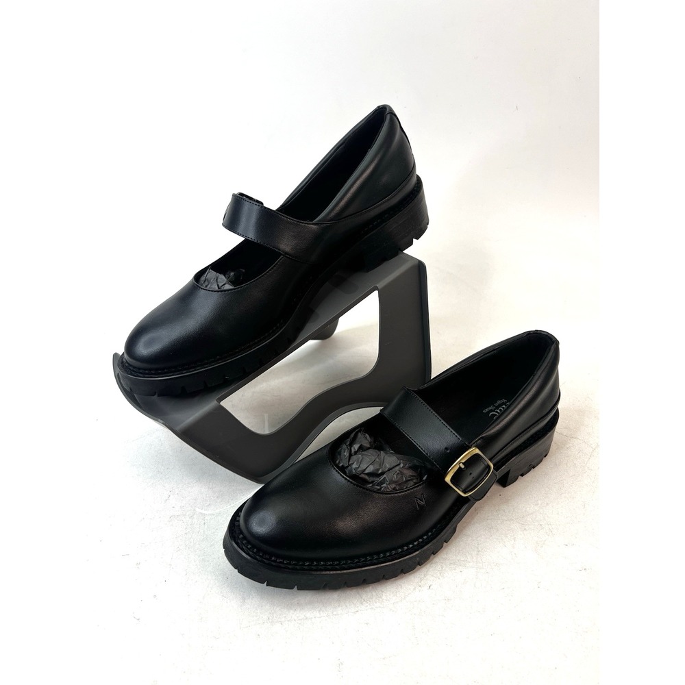 nae Vegan Shoes Women's Emisa Loafer in Apple Skin Black w/ Strap Buckle Sz 9.5